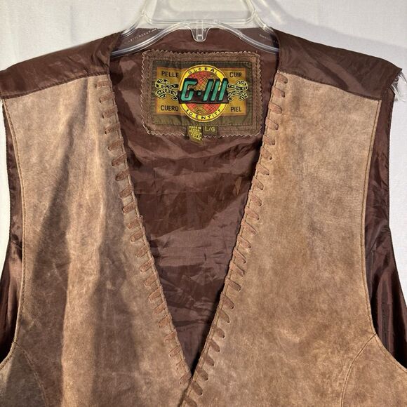 Vintage G-III Pelle Global Brown Suede Leather Vest Western Button Front Mens L - Picture 2 of 11